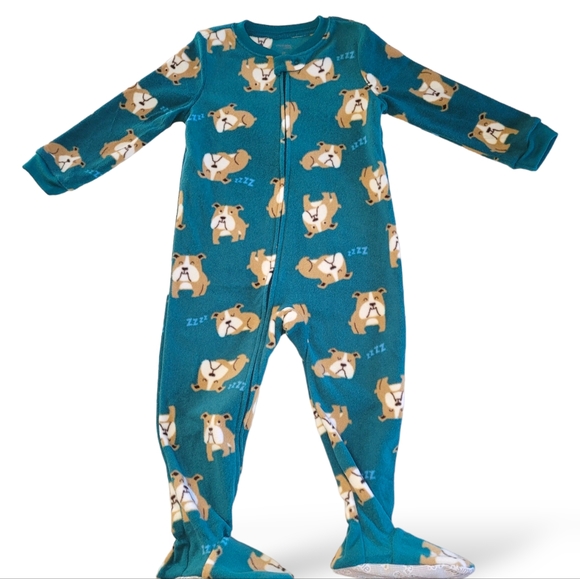 Carter's Boys Fleece Zip-up Footed Pajamas Bulldog Theme 3T - Picture 1 of 8